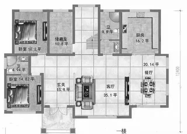 2厅6卧三层别墅设计图，带健身厅+豪华套房，造价35万。