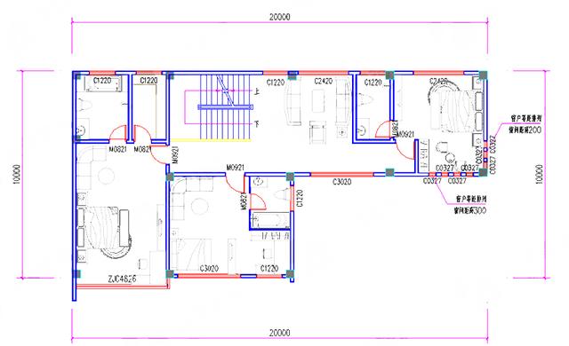 20×10米现代四层别墅设计图，4厅10卧，造价40万，纸茶室+挑空客厅+套房