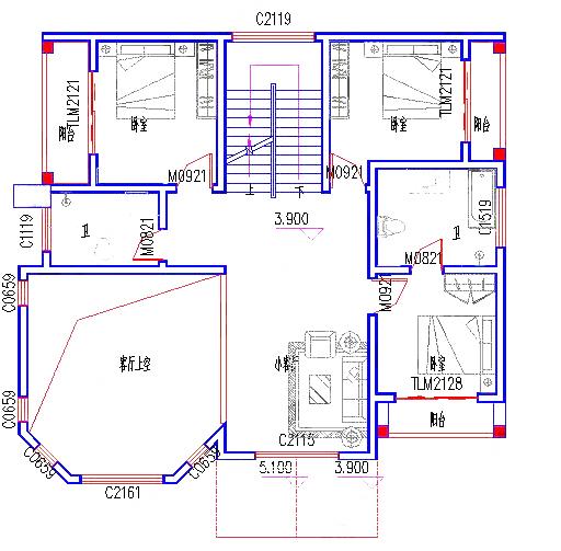三层独栋别墅设计图，2厅8卧，地下车库+挑空客厅+豪华主卧，造价42万