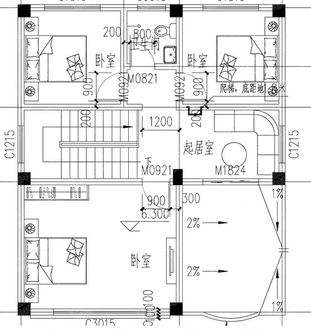 90㎡小户型三层自建房设计图：25万3厅7卧带挑空客厅
