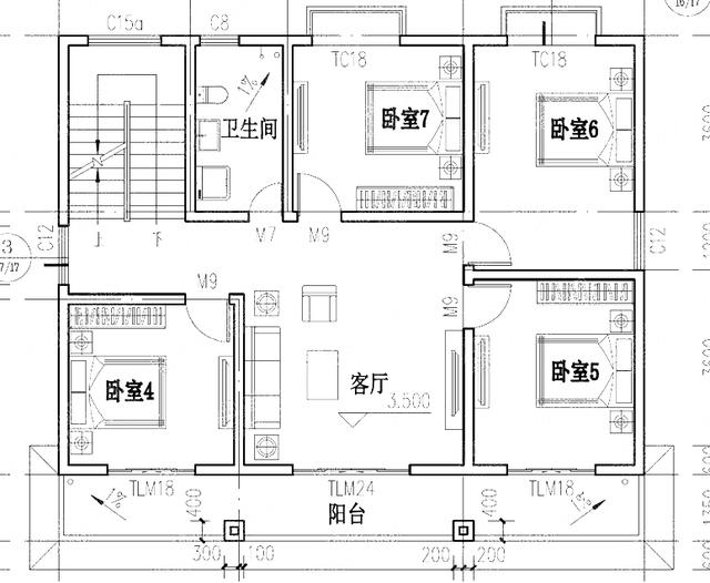 二层平顶农村自建房12×9米2，2厅7卧全套设计图，施工难度不大，适合农村建造
