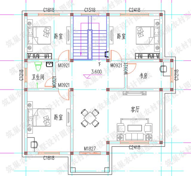 2厅4卧二层农村自建房，12×12米，造价25万，简单实用