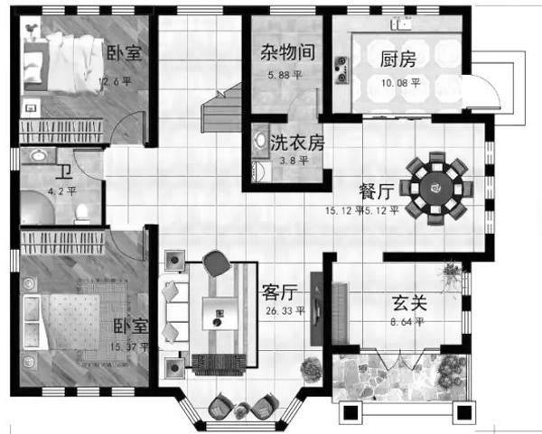 二层带挑空客厅+豪华主卧农村自建房设计图，豪华大气，造价20万