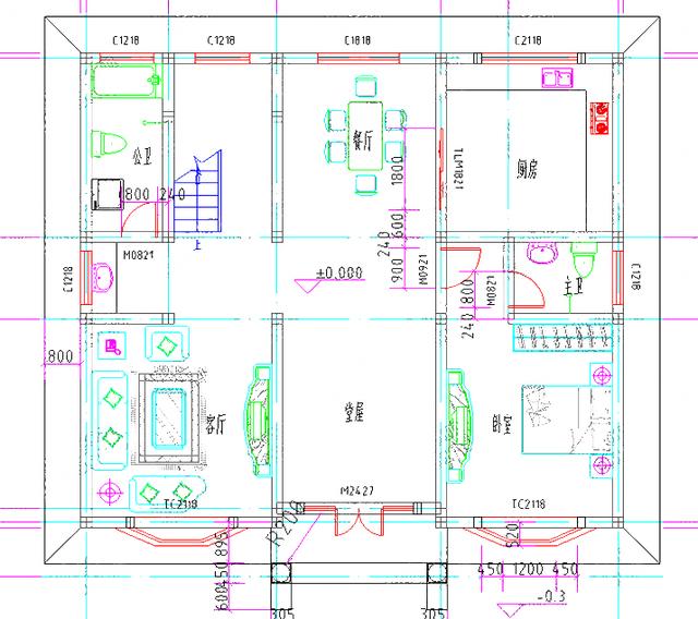 12×11米35万3厅6卧带堂屋+健身房+娱乐室三层农村别墅图纸