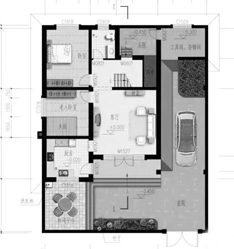 中式二层农村小别墅设计图，20万100㎡2厅5卧带前后院