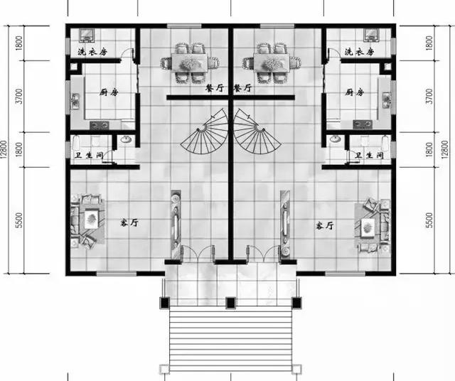 17*13米60万1厅6卧三层双拼别墅设计图带挑空客厅+旋转楼梯，不知是不是你喜欢的户型设计呢？