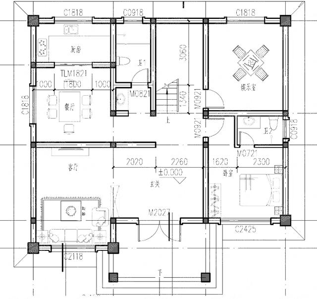 二层办三层简欧12×11米35万2厅7卧带娱乐室独栋别墅施工图