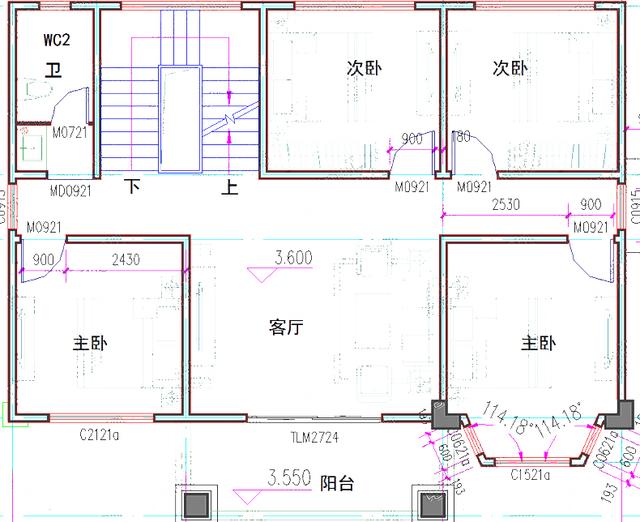 二层半三层30万12×8米2厅7卧带凉亭私家独栋别墅设计图