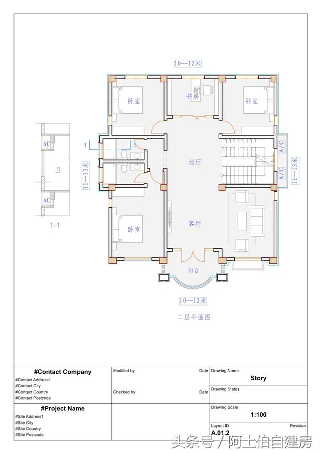 10X11米三层欧式自建房设计图纸，主体结构竞只要20万