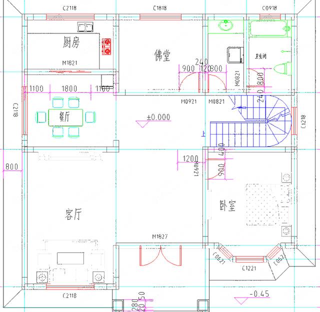 40万12×12米3厅5卧二层独栋别墅图纸，阁楼层+佛堂+旋转楼梯
