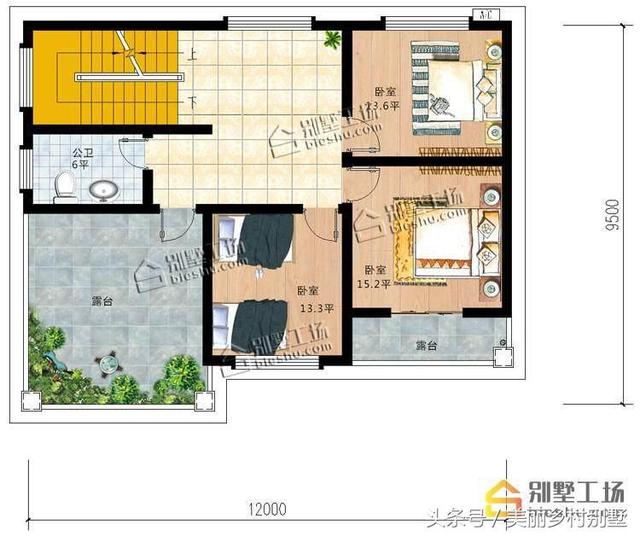 12X10.4m农村三层别墅，造价30万带地下室复式客厅