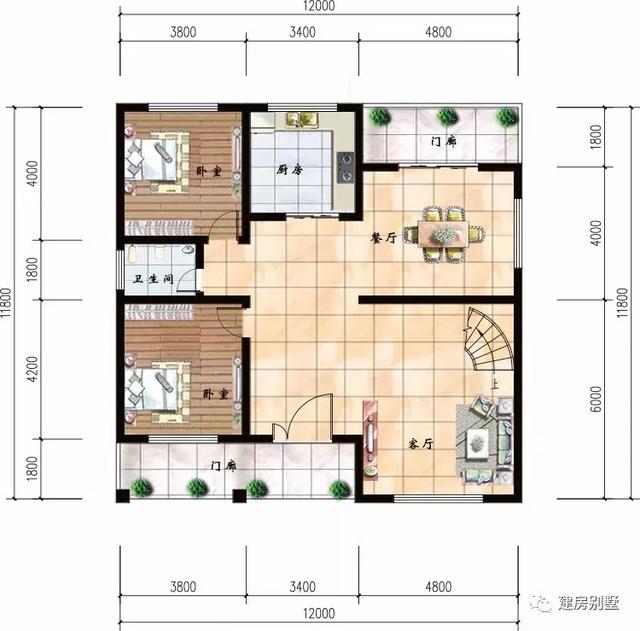 3栋带复式客厅的两层别墅设计图，小户型也能建出大宅院的气势
