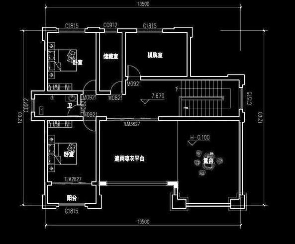 造价40万3厅7卧开间进深13.5×12.1带堂屋复式三层别墅设计图