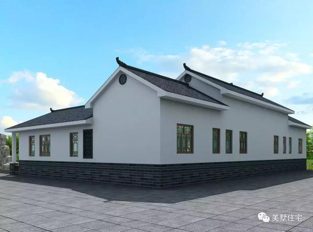 一款新中式风格三合院设计图，带堂屋和土灶，中国人住有中国味的别墅