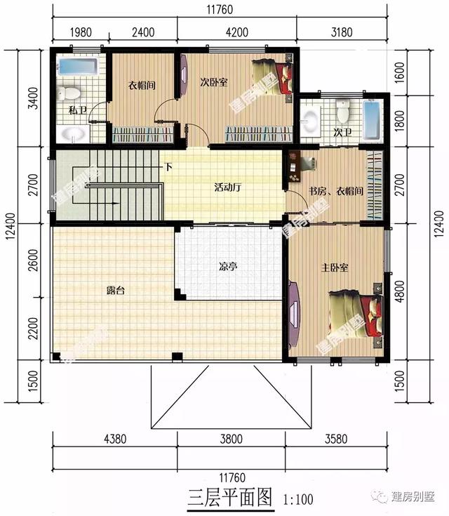 11.8×12.4米三层别墅设计图，外观和布局让我膜拜，父母们真的住上这样的洋房真的是既方便又够有面子