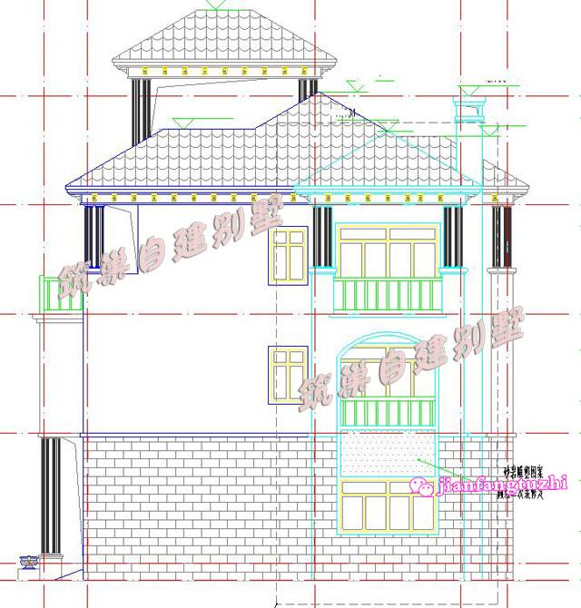 15x12米多阳台环保舒适三层带阁楼农村别墅设计图效果图