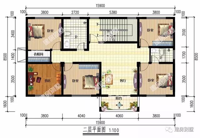 15.9×10.1米农村别墅，配十个卧室，要建就建村里最好的