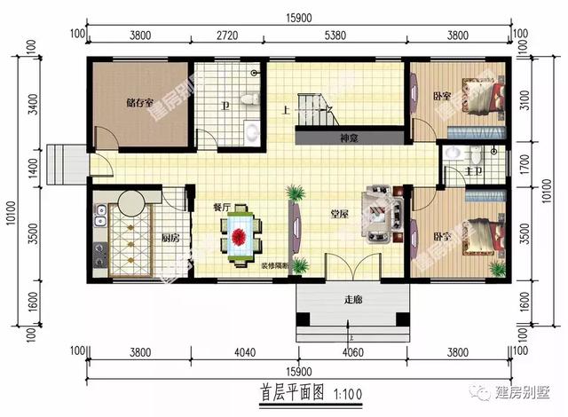 15.9×10.1米三层农村别墅图，配十个卧室，要建就建村里最好的