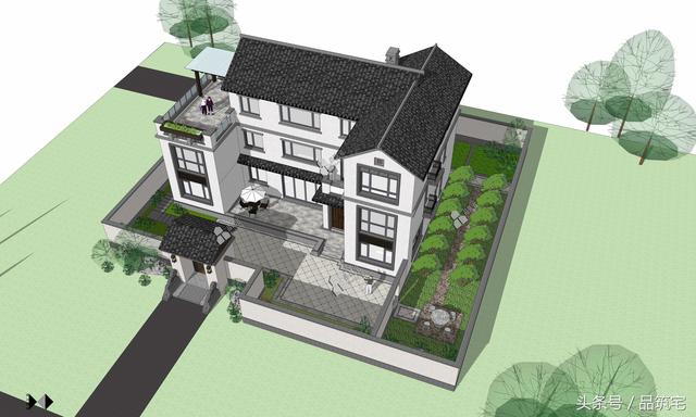 三层中式别墅设计图，绿水青山白墙黛瓦，乡间恬淡生活跃然眼前