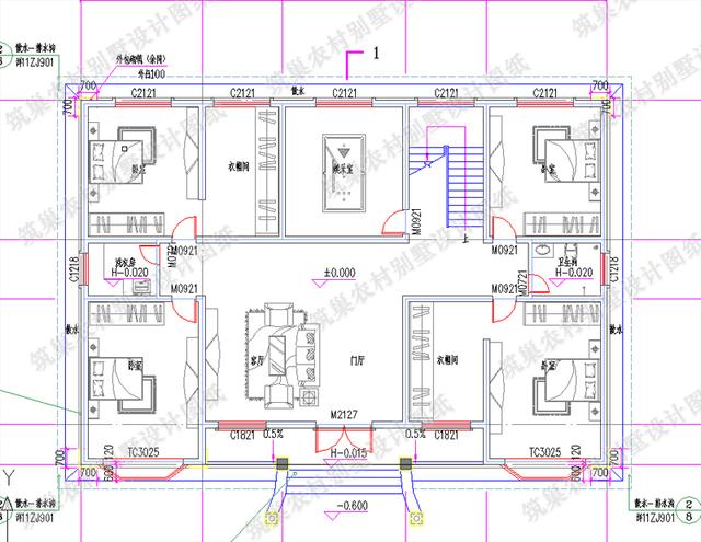 50万19.6×13.6米4厅9卧带娱乐室卧室套间二层独栋别墅施工效果图