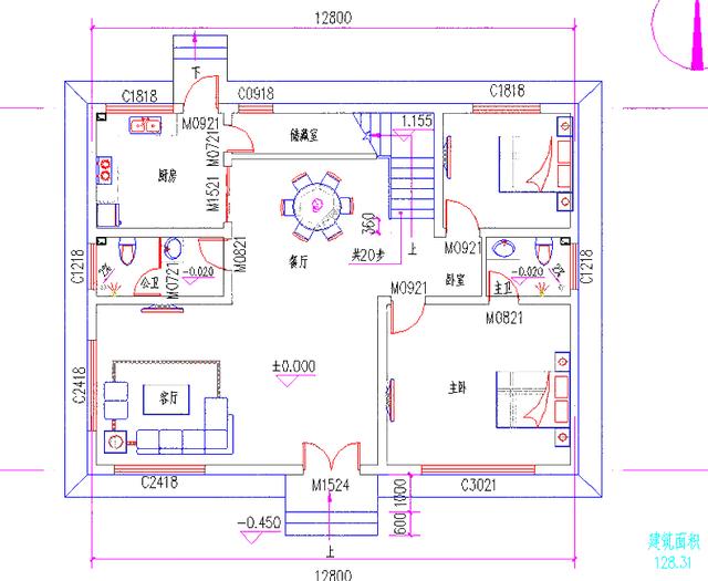 二层中式独栋别墅设计施工效果图，25万13×10米3厅5卧带卧室套间