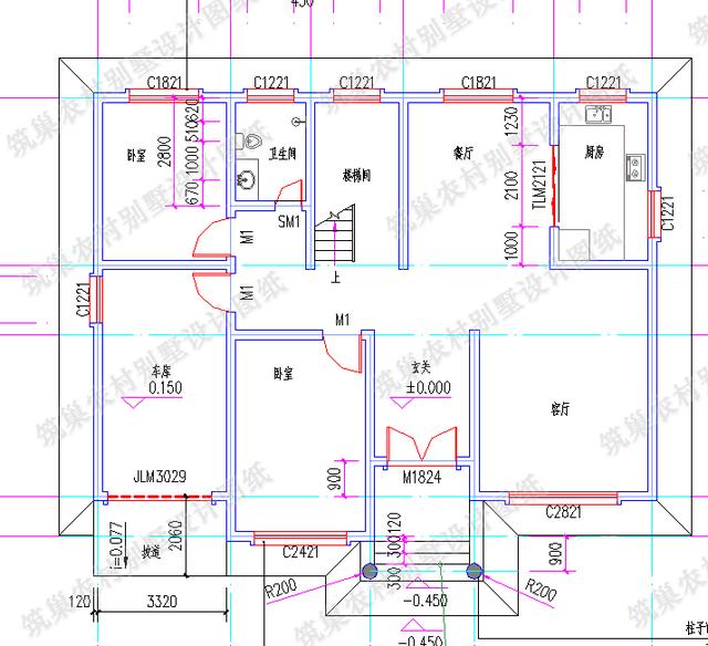 25万14×11米2厅6卧3卫带车库二层农村自建房全套CAD施工图