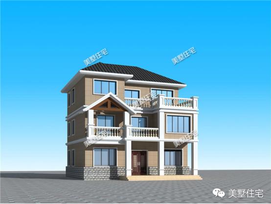 11米X11米三层农村别墅设计图，神台堂屋大露台，农村别墅就该这么建