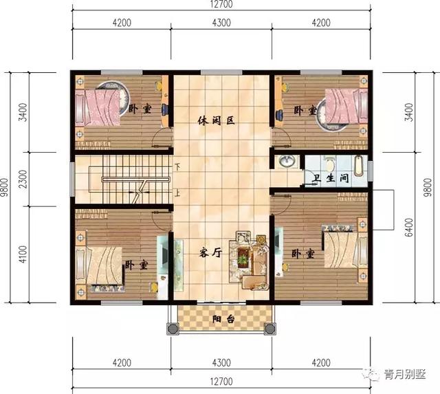 12.7米×9.8米三层半小别墅，大露台阳光房，简单实用！