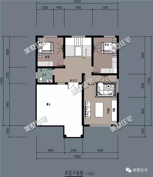 11X10米四层农村别墅设计图，车库+大露台+挑空客厅，住着舒服又宽敞