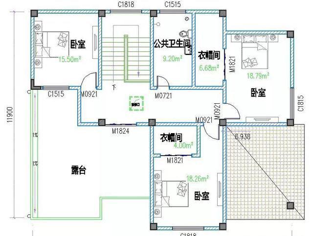 三层15×12米框架结构农村房屋设计效果图，二三层均设有大露台