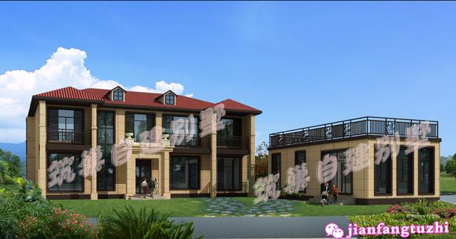40万300平米18x12米二层农村自建别墅设计图，室外厨房+外楼梯！
