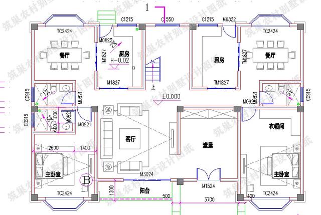 二层双拼别墅全套施工效果图，室内布局对称设计，空间划分合理，外立面温暖大气，一起来看看