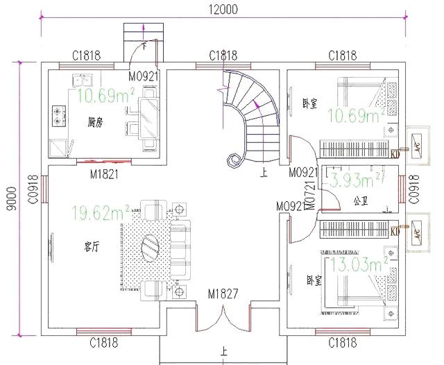 25万19×9米2厅6卧二层农村小别墅设计图