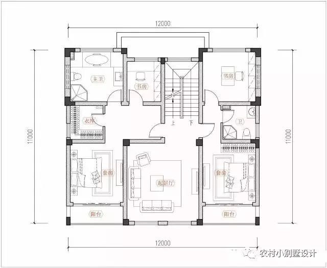 12×11米徽式三层农村别墅设计图，复式结构