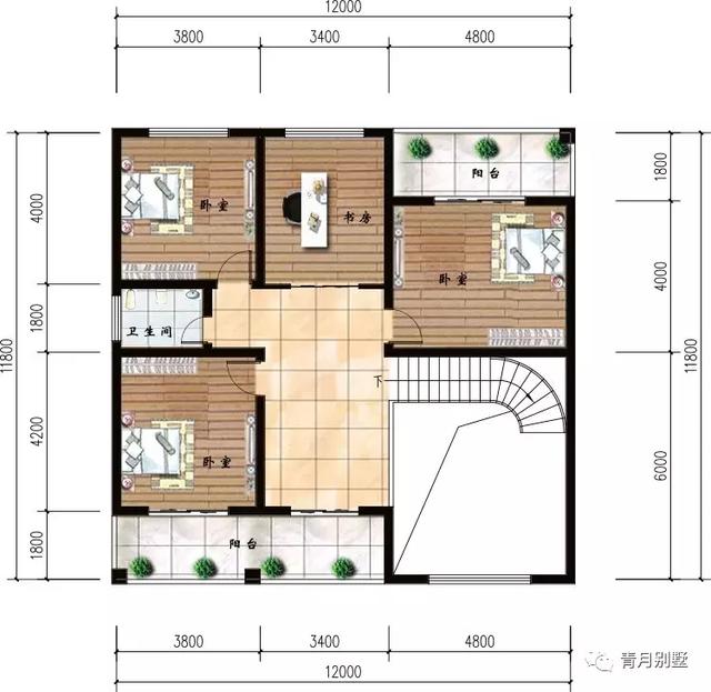 12米×11.8米二层农村自建房设计图，造型虽不显眼，却经济实用，享受简单宁静的生活