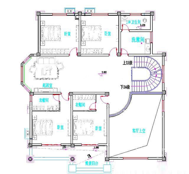 60万15×15米复式三层带地下层农村别墅户型设计图