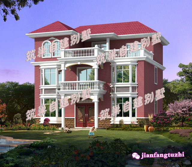 130平米13x10米复式挑空别墅设计图，经典农村红房子建房图纸！