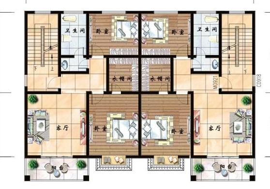 40万17×11米二层双拼别墅设计图施工效果图