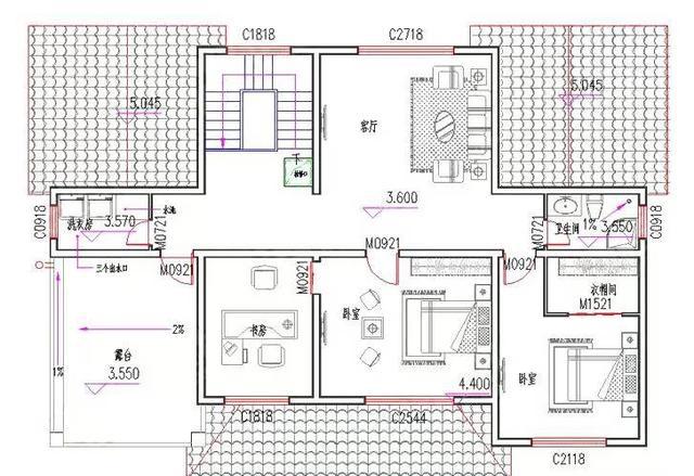 30万17×11米一层带阁楼农村房屋设计图