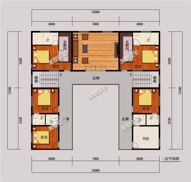 二层中式风格别墅设计图，19x17米，9室3厅自带小院，中式才是国人最爱！