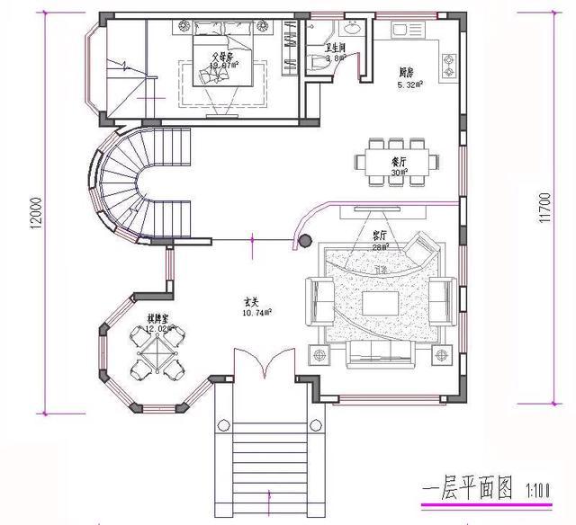 三层地中海风格别墅设计图，开间进深11米×12米，主体造价45万。