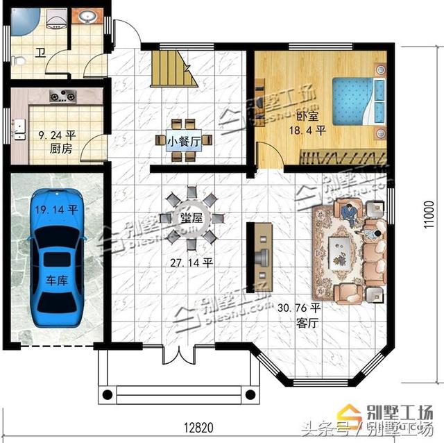 占地147平的三层别墅设计图，带车库，有7间卧室，2个多功能室。