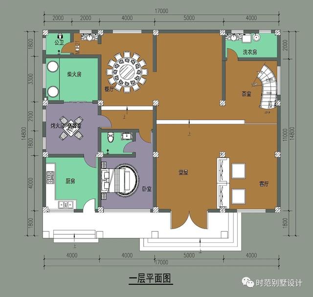 二层别墅设计图，户型方方正正，带堂屋、客厅和书房，特别适合自建。