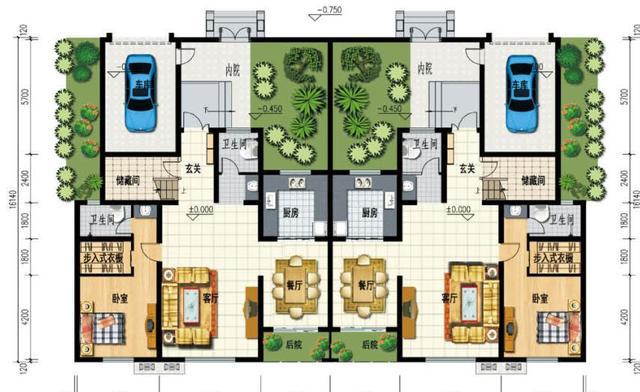 2款中式带庭院农村自建房设计图，第一款独栋，第二款双拼，你喜欢哪款
