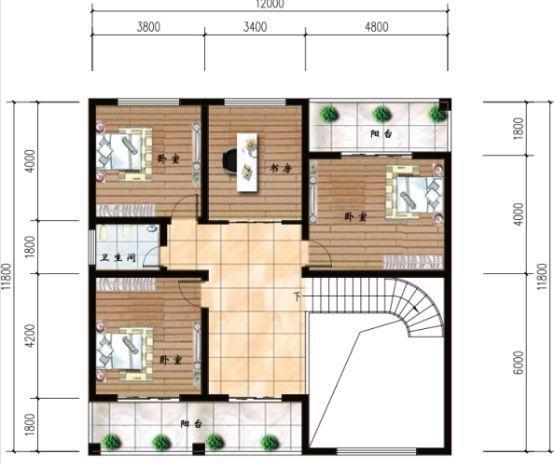 12×12米25万2厅5卧带挑空客厅二层别墅设计图