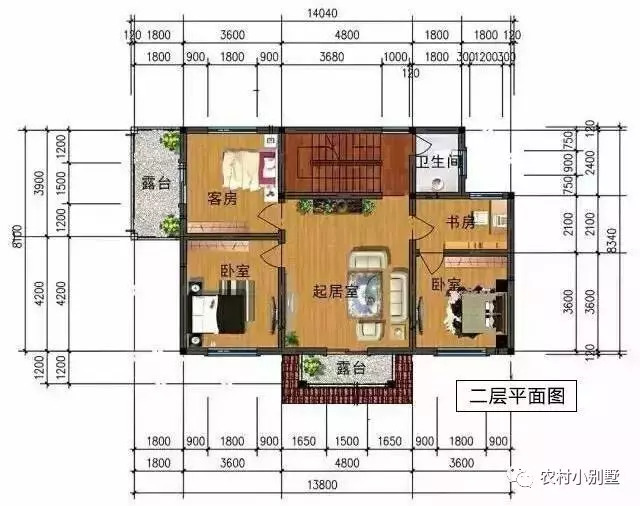14.04米*8.34米三层新农村房屋设计图，很适合农村