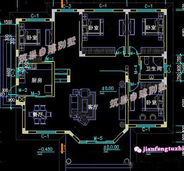 14x14米10室2厅农村二层自建别墅小洋楼设计CAD图纸