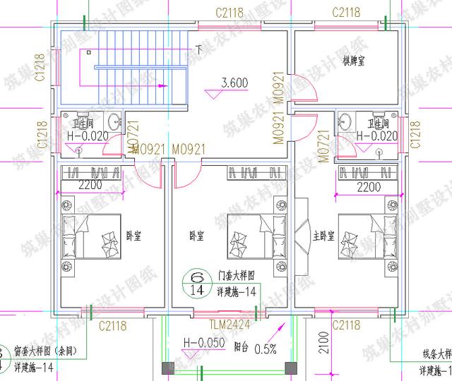 12×10米20万2厅4卧农村二层小别墅全套CAD施工效果图