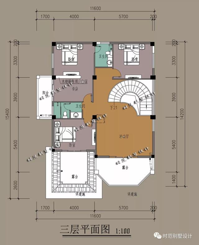 带挑空客厅的三层欧式别墅，7室3厅，施工全图，适合农村自建