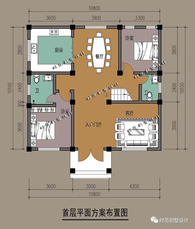 10x10米小户型三层欧式别墅，带凉亭露台影视厅，6室3厅适合自建